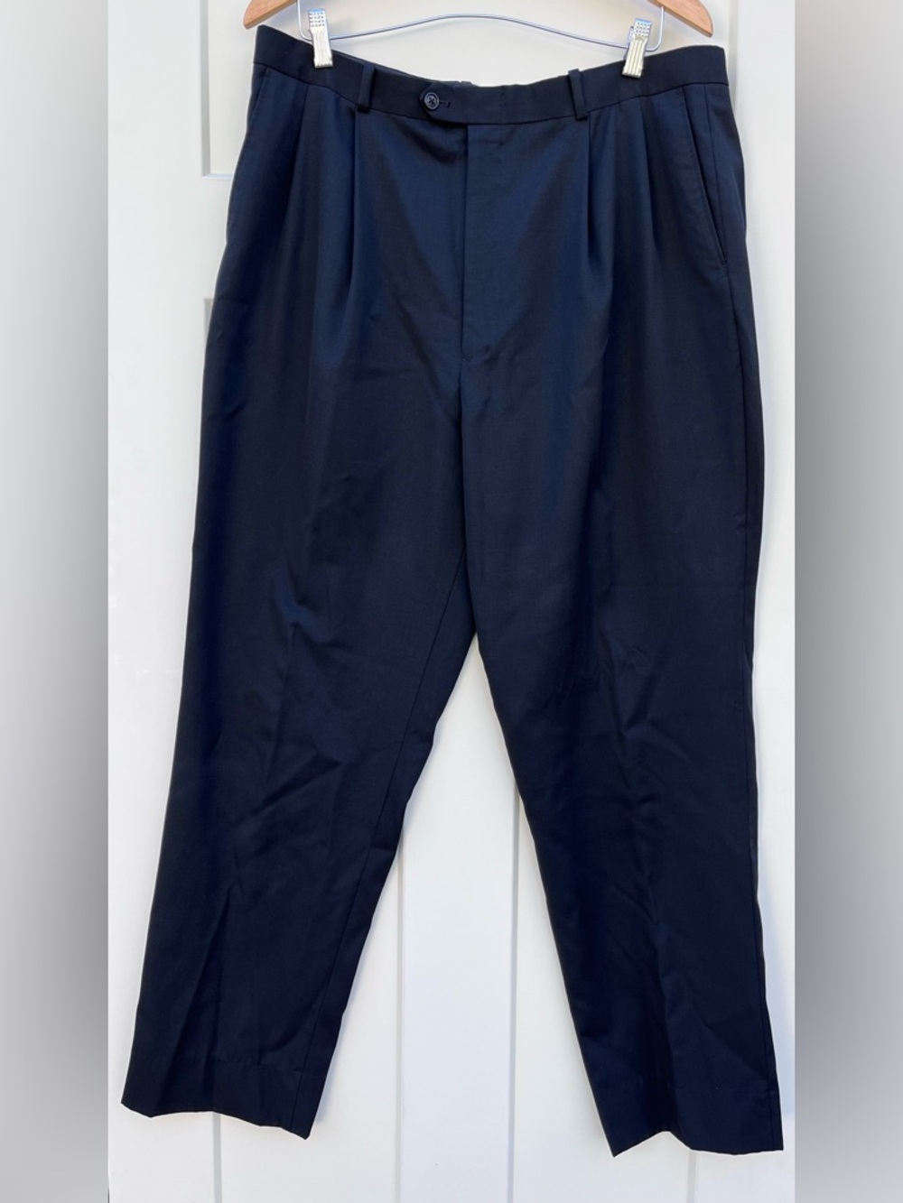 Vintage Mens Double Pleated Pants Size 38x31 1990s Black Trousers 100% Wool